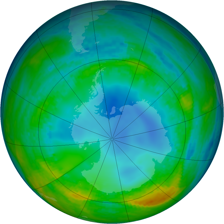 Antarctic ozone map for 30 July 2004